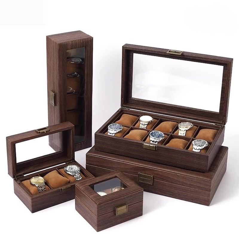 Retro Wood Grain Pu Leather Watch Box Wooden Jewelry Gift Packaging Box Cross-Border Hot-Selling Watch Storage Box Watch Box