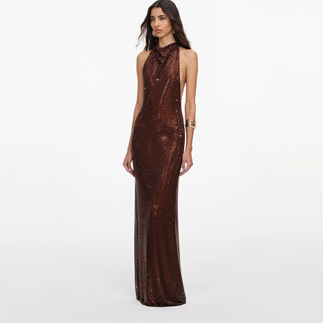 2026 Summer European And American Sexy Fashion Lady Temperament Hot Diamond Vest Backless Long Dinner Dress Women's Dress
