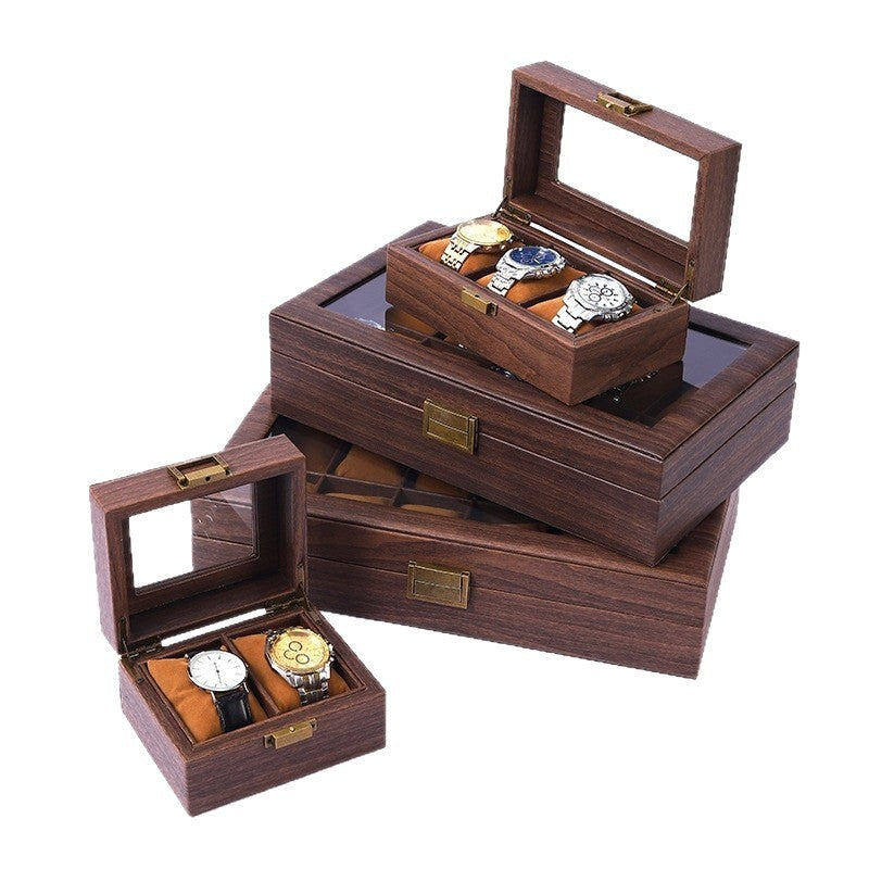 Retro Wood Grain Pu Leather Watch Box Wooden Jewelry Gift Packaging Box Cross-Border Hot-Selling Watch Storage Box Watch Box
