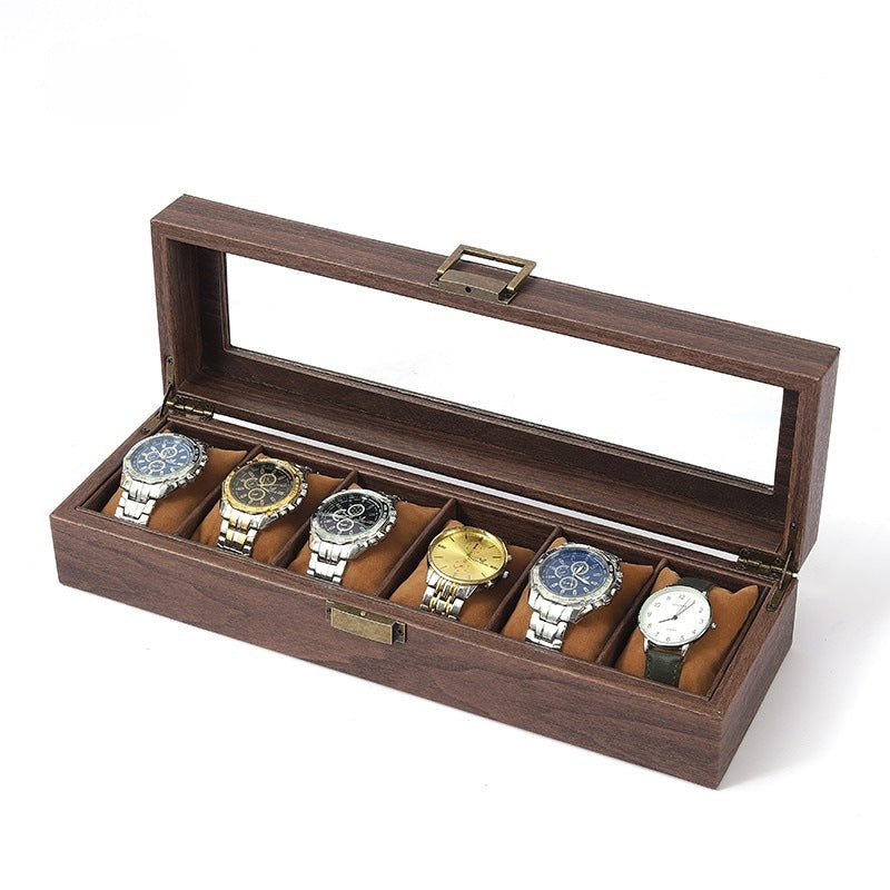 Retro Wood Grain Pu Leather Watch Box Wooden Jewelry Gift Packaging Box Cross-Border Hot-Selling Watch Storage Box Watch Box