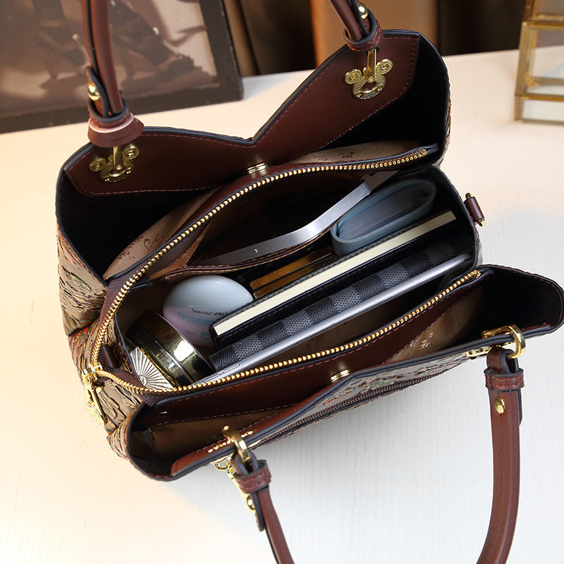 Portable Big Bag Mother Bag Trendy Retro Light Luxury Large Capacity Women's Bag High-end Middle-aged Women's Bag